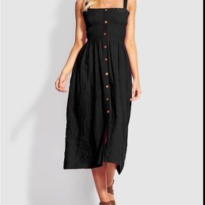 Seafolly Black Midi Dress with wood Button Detail